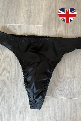 Mens sexy underwear thongs ~ Black satin male thong with pouch sizes 28" - 38" - Image 1 of 4