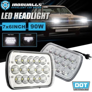 For Oldsmobile Omega 1981-1984 Pair 7x6" Chrome LED Headlights Hi-Lo Beam Lamp - Bild 1 von 12