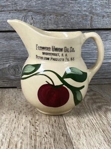 Watt Keramik Werbung Krug Farmers Union Oil Co Woonsocket SD 3 Blatt Apfel - Bild 1 von 17