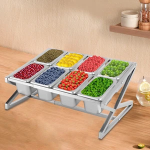 8-Pans Kitchen Sliver Spice Shelf Stainless Steel Spice Rack - Picture 1 of 14