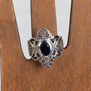 Sterlingsilber Saphirblau Ring Größe 6 filigran romantisch Gesamtgewicht 4,70 gr - Bild 1 von 6