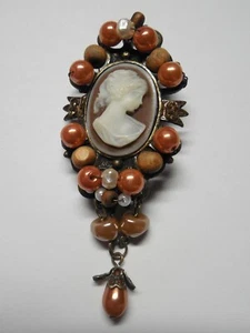 Lovely Bronze Tone Cameo Brooch Pin Orange    - Picture 1 of 3