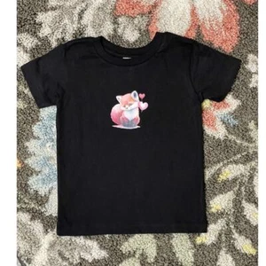 Baby Fox Love Tee Shirt Toddler 2T Black Graphic Cute Gift Short Sleeve Custom - Picture 1 of 5