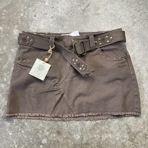 Vintage Deadstock Mini Skirt Y2K 0 Army Green Denim Distressed 2000's Grunge - Picture 1 of 4