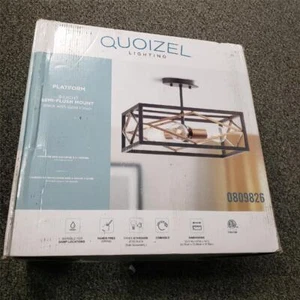 = Quoizel Platform 3-Light 14" Black with Gold Semi-Flush Mount Light 0809826