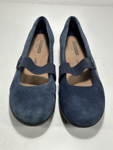 Mocassino piatto slip on blu Clarks da donna Medora Mary Jane taglia 9 5 pelle scamosciata
