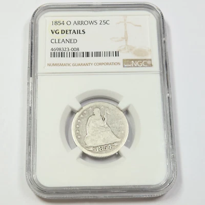 1854 O NGC VG Detail - Seated Liberty Quarter ARROWS - 25c US Coin #45817A - Image 1 of 2