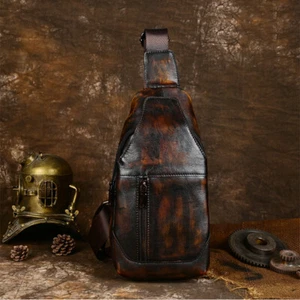 Men Shoulder Bag Sling Crossbody Chest Genuine Leather Travel Outdoor Backpack - Picture 1 of 14