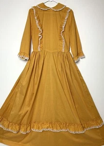 Vintage 70s Swiss Dot Maxi Dress Prairie Yellow Modest M Talon Metal Zipper VGUC - Picture 1 of 8