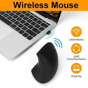 2.4G USB 1600DPI Wireless Mouse Vertical Ergonomic Rechargeable Laptop Optical - Picture 1 of 14
