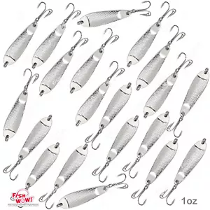 20 Stück Fische WOW! 1 Unze Casting Jig gehämmerte Löffel Silber Drillinge Haken - Bild 1 von 7