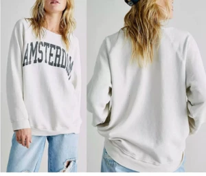 NWOT Free People Retro Brand “AMSTERDAM” Pullover Sweatshirt Size L $98 - Picture 1 of 7