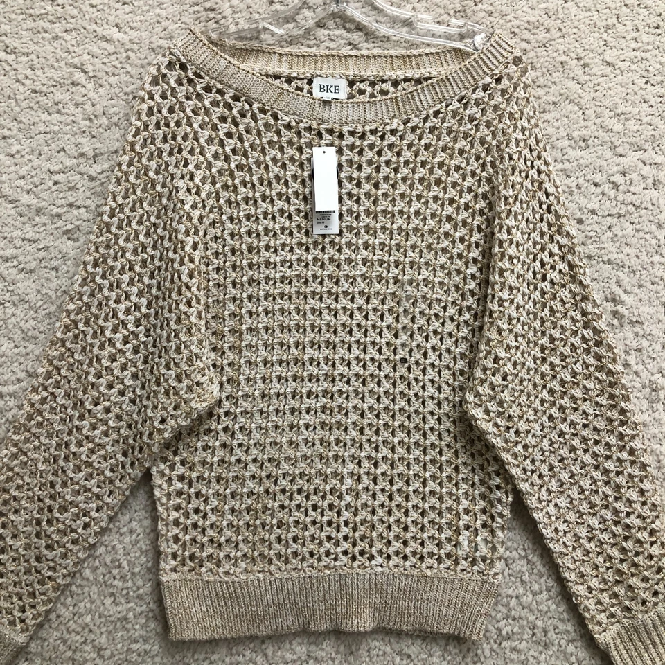 Новый BKE пряжка свитер средний взрослый бежевый коренастый вязаный пуловер джемпер женщин M - Изображение 1 из 4