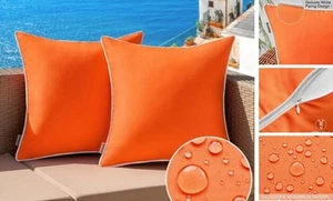 Pack of 2 Outdoor Waterproof Pillow Covers 16" x 16" (Pack of 2) Bright Orange - Picture 1 of 7