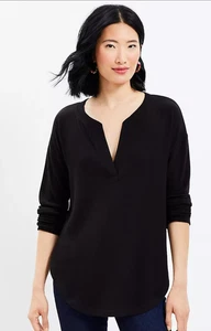 NEW NWT Loft Rib Trim Cozy Split Neck Tunic Top Color: Black Size: M - Picture 1 of 3