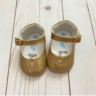 Bebé Niña Dorado Zapatos de Vacaciones o Zapatos de Bautizo 0-3 Meses Zapatos de Cuna  Foto 1 de 4