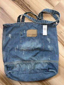 $40 New American Eagle Distressed Jean Weekender Denim Tote Bag 16" x 15" NWT - Picture 1 of 9