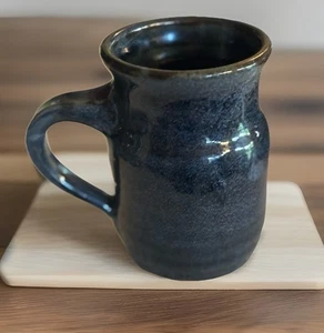 Artist Tury Signed Studio Art Pottery Stoneware Mug Blue Natural 4” Tall Vintage - Picture 1 of 11
