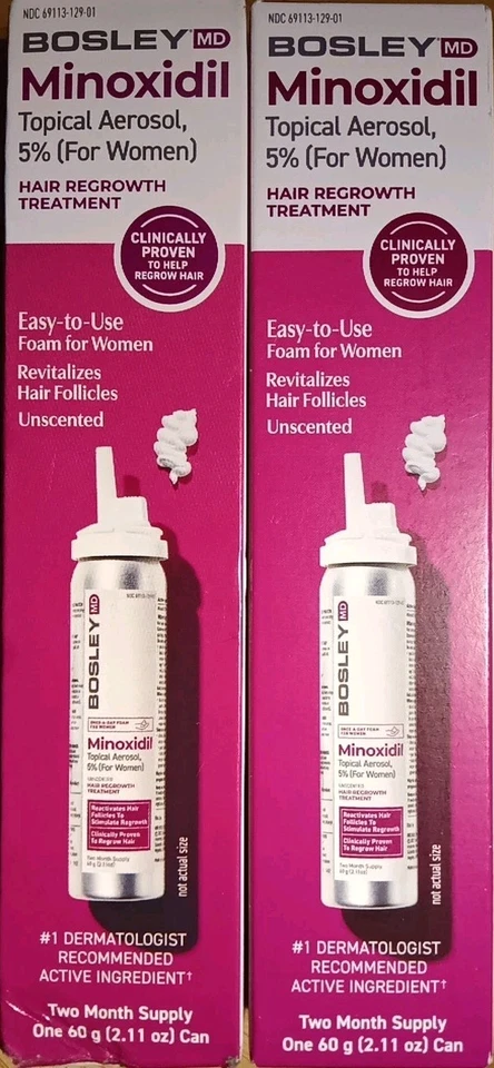 BOSLEY MD Women FOAM Hair Regrowth Treatment Unscented TWO MONTH SUPPLY