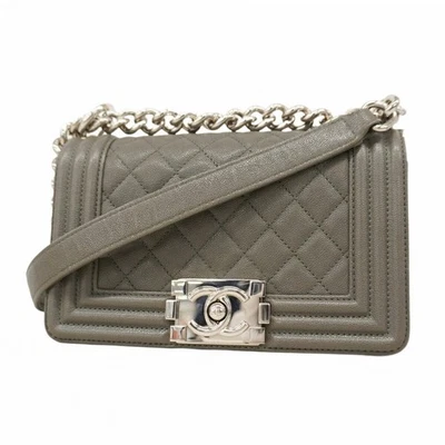 Bolsa de ombro Chanel menino corrente cinza prata hardware 221506 - Imagem 1 de 4