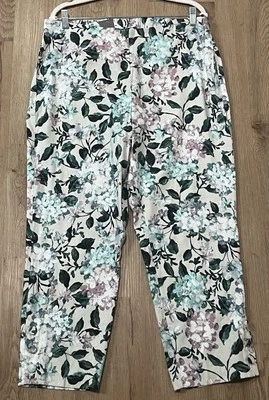 Pantalones elásticos de mezcla de lino J. Jill para mujer talla L hortensias recortadas florales nuevos con etiquetas Foto 1 de 4