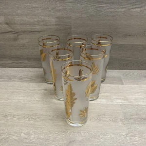 Set di 6 Highball vintage in vetro Libbey fogliame dorato alto 6 pollici - Foto 1 di 16