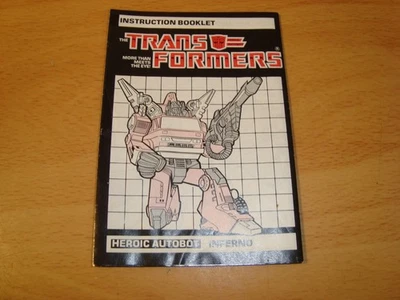Original TRANSFORMERS G1 INFERNO Instruction Booklet VINTAGE Manual HASBRO Book - Image 1 of 2