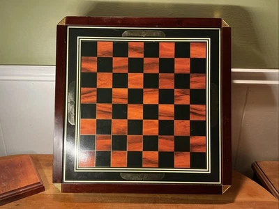 King Tutankhamen Egyptian Chess Board, Hardwood, Metal Feet, 15.5” Square, 2.5”H - Image 1 of 4