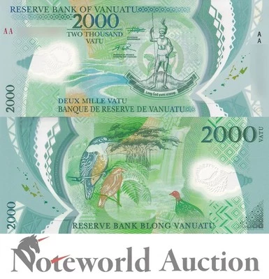 VANUATU 2000 Vatu 2014 P 14 Polymer First Prefix AA UNC - Image 1 of 3