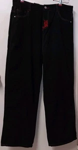 Heaven Can Wait Embroidered Y2k Jeans 35x29 Baggy Wide Leg Black Skeleton (L) - Picture 1 of 11