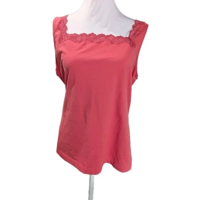Camiseta sin mangas Talbots para mujer talla grande rosa camisola ribete de encaje sin mangas concha usada en excelente estado Foto 1 de 4