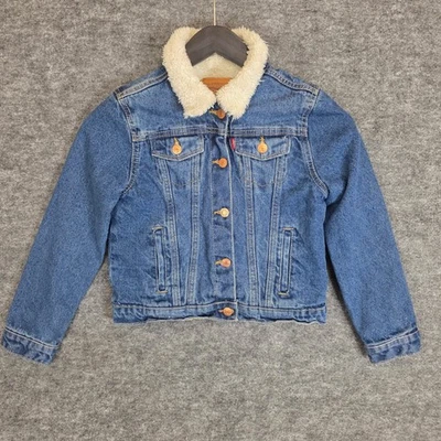 Levi Strauss Denim Jacket Size Youth Medium 10-12 Yrs Blue Sherpa Lined Trucker - Image 1 of 4
