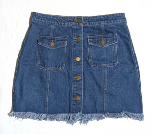 Women's Forever 21 Denim Jean Button Front Raw Hem Skirt Size L - Picture 1 of 7