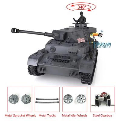 2.4G 1/16 HengLong Gray 7.0 Upgraded Panzer IV F2 RTR RC Tank 3859 Metal Tracks - Image 1 of 4