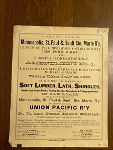 1889 Minneapolis, St Paul & Sault Ste Marie Railroad Amendments Paper Train Old - Picture 1 of 6