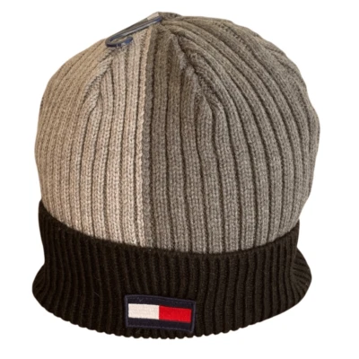 Nuevo con etiquetas Nuevo Tommy Hilfiger Negro/Gris Colorblock Logo Tejido Acanalado Sombrero/Gorro OS Foto 1 de 4