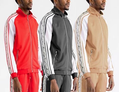 Chaqueta de Pista Para Hombres FAUX Serpiente Estampado Rayas Laterales Cintura Cordón Gimnasio Foto 1 de 2