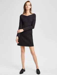 NWT Theory Stretch Jacquard Body Con Black Currant Plaid Dress Size Large - Picture 1 of 6