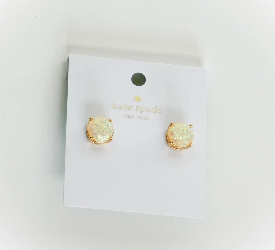 Kate Spade Opal Glitter Round Stud Earrings 12k Gold Plated Wbru9356