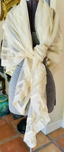 Lovely Vintage Edwardian French Net Silk Rosettes Butterflies Wrap Shawl - Picture 1 of 6