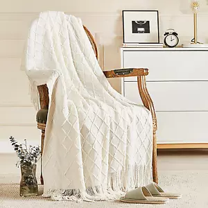Knitted Throw Blanket for Couch and Bed, Soft Living Room Home Decor Knitted Bla - Picture 1 of 12