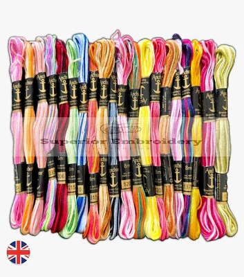 20 Variegated Anchor Cross Stitch Skeins Cotton Embroidery Floss Thread Colour - Image 1 of 4