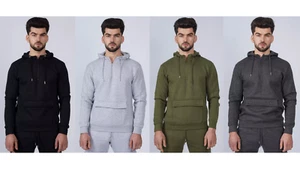 Mens Hoodie Quarter Zip Fleece Pullover Hoodie Jumper with Pouch Pocket M-2XL - Picture 1 of 15