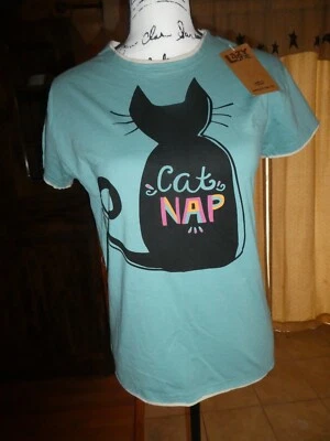 NUEVO CON ETIQUETAS Lazy One PJ Camisa para Dormir Gato Pijama Camiseta Azul XS Foto 1 de 4