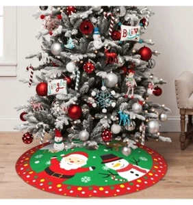 Christmas Tree Skirt, Santa, Snowman and White bear Cover Deco Burlap 35 inches - Picture 1 of 6