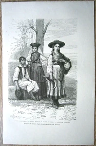 1875 Reclus print PEOPLE FROM OVAR, LECA DE PALMEIRA AND AFIFE, PORTUGAL, #67 - Picture 1 of 1