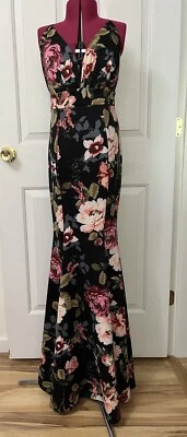 Carolina США 90-х годов Y2K женщин черный цветочный русалка официальное платье выпускного вечера платье маленький - Изображение 1 из 4