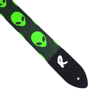 Green Alien Area 51 Guitar Strap - Green Alien on Black Guitar Straps- - Picture 1 of 9