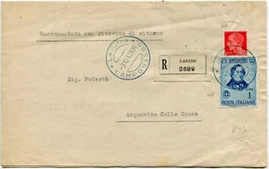 1942 Rossini Lire 1 Raccomandata Larino Acquaviva #2679 Storia Postale Regno - Picture 1 of 1