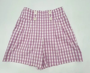 Luisa Spagnoli Shorts Womens 42 Mauve Plaid Bermuda High Rise Navy Designer - Picture 1 of 10